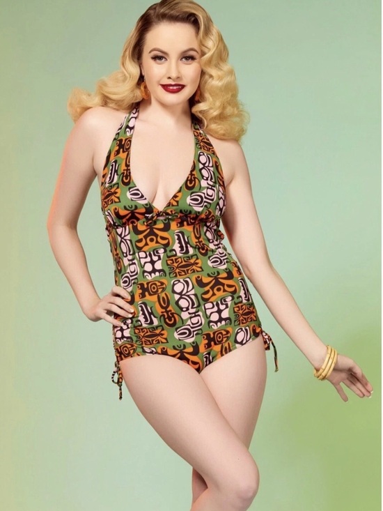 Pinup Couture Other - Pinup Couture Raquel Green Palm Springs Tiki Print Halter Swimsuit XS NWT